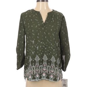 Pink Republic 3?4 Tab Sleeve Blouse Size XS  Green Floral Print High Low